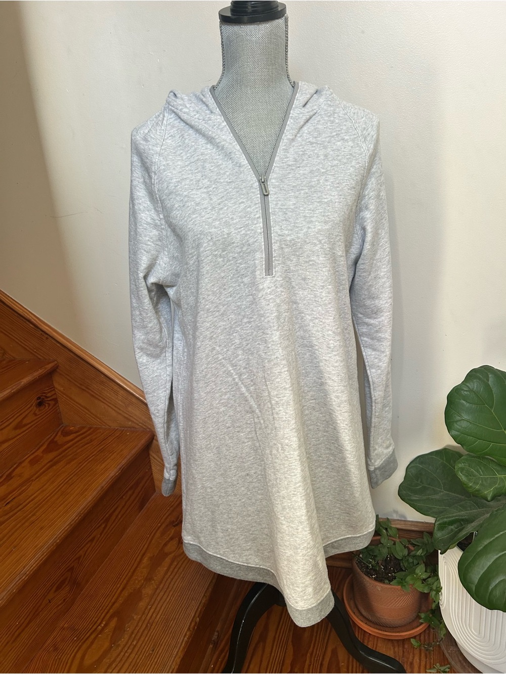Light Gray Hooded Half-Zip Women's casual mini sport dress